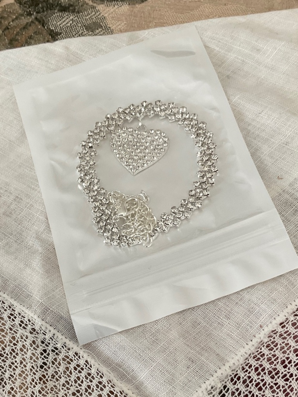 SPARKLING SILVER TONED HEART ANKLE BRACELET-STUDDED W/WHITE ZIRCONIA
